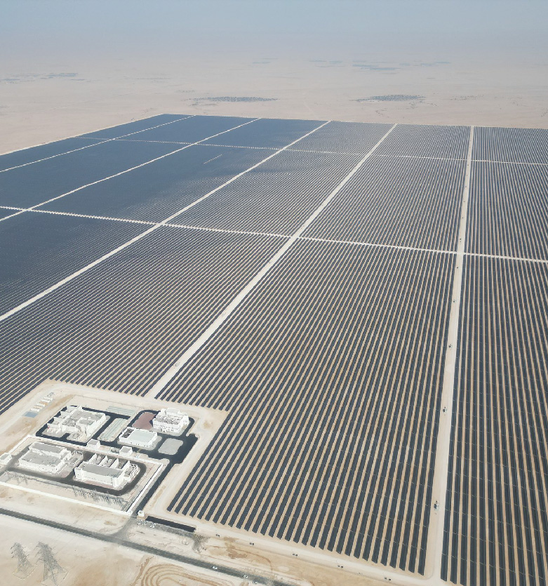 The solar farm covers more than 10 square kilometers in the desert